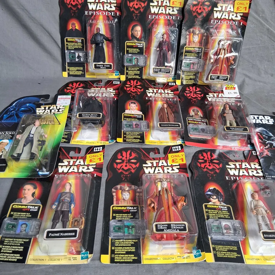 APPROXIMATELY 11 ASSORTED STAR WARS FIGURES TO INCLUDE; EPISODE 1 PADME NABERRIE, ANAKIN SKYWALKER, AMILDALA, ADI GALLIA, DARTH MAUL DARK MAUL,DARTH DARK MAUL,