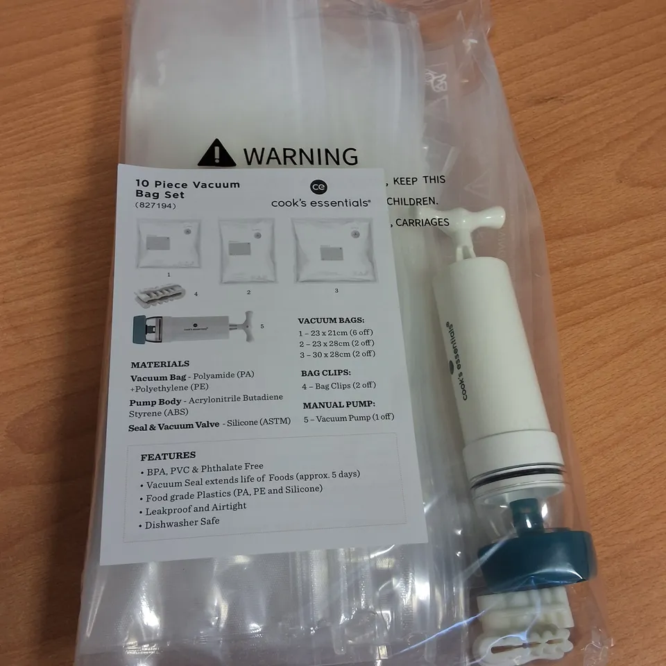 LOT OF 24 10-PIECE BOXES OF COOKS'S ESSENTIALS VACUUM BAG SETS