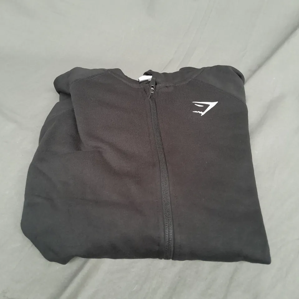 GYMSHARK CREST ZIP UP HOODIE IN BLACK SIZE S