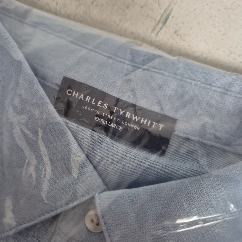 BAGGED CHARLES TYRWHITT SKY BLUE LINEN SHORT SLEEVE POLO SHIRT – UK XL