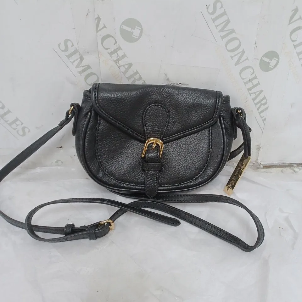 LADIES ASHWOOD SMALL HANDBAG GENUINE LEATHER WITH FLORAL PATTERNED LINING BLACK