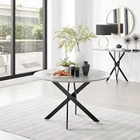 BOXED NOVARA 120CM GREY CONCRETE TABLE TOP & 120CM BLACK WOOD LEGS (2 BOXES)