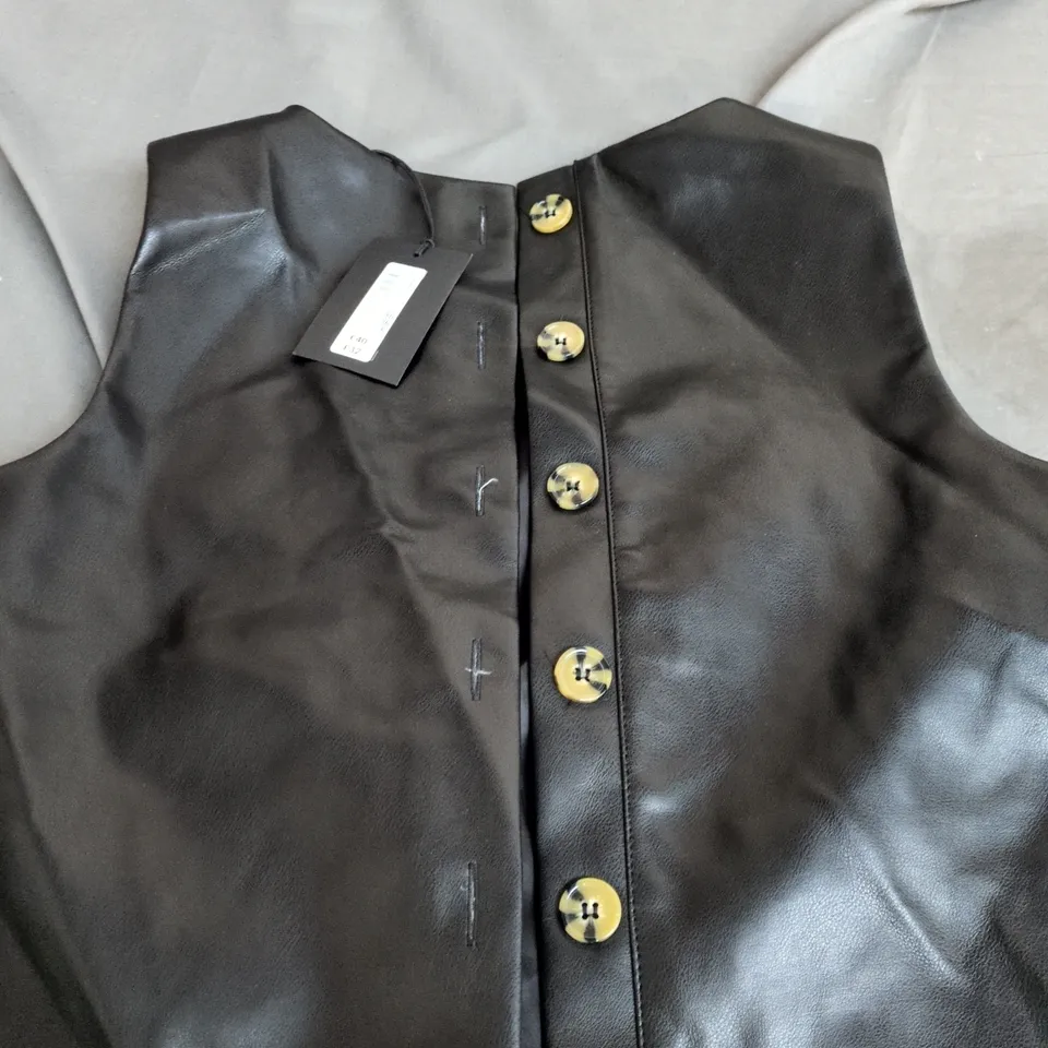 RIVER ISLAND Black leather-look sleeveless vest SIZE 10