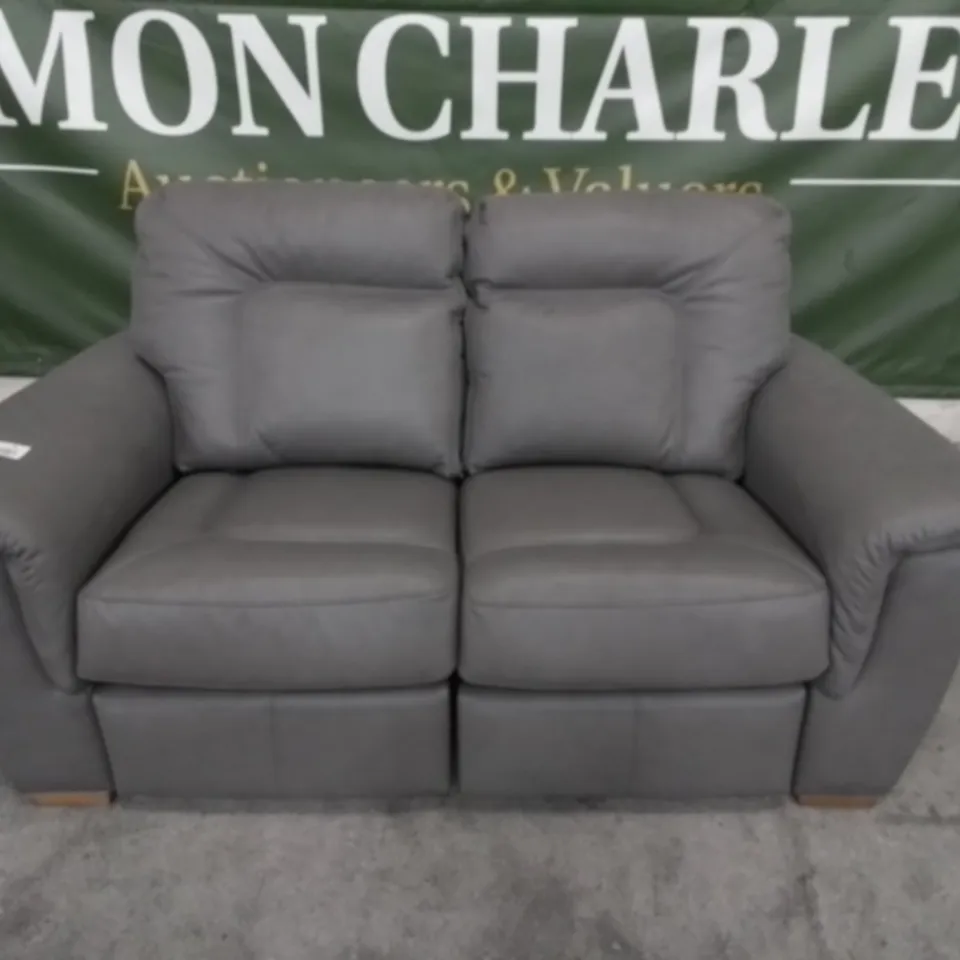 DESIGNER G PLAN MADE ELLIOT CAPRI GREY LEATHER ELECTRIC RECLINING TWO SEATER SOFA