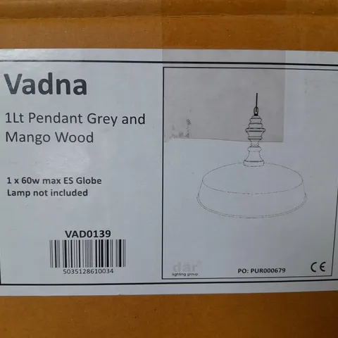 BOXED VADNA 1-LAMP CEILING LIGHT IN PENDANT GREY AND MANGO WOOD