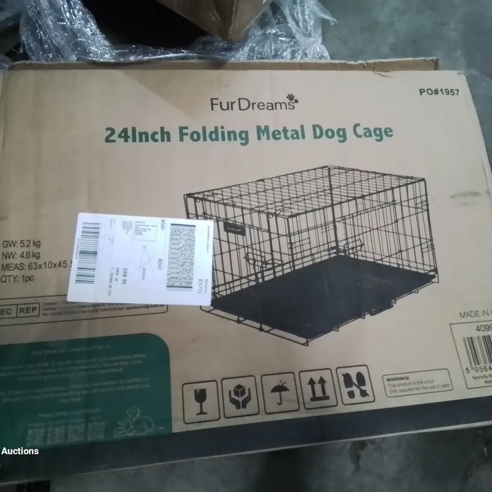 BOXED 24INCH FOLDING METAL DOG CAGE