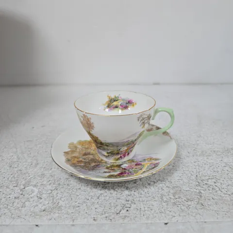SHELLEY FINE BONE CHINA HEATHER TEACUP & SAUCER β ENGLAND (13419)