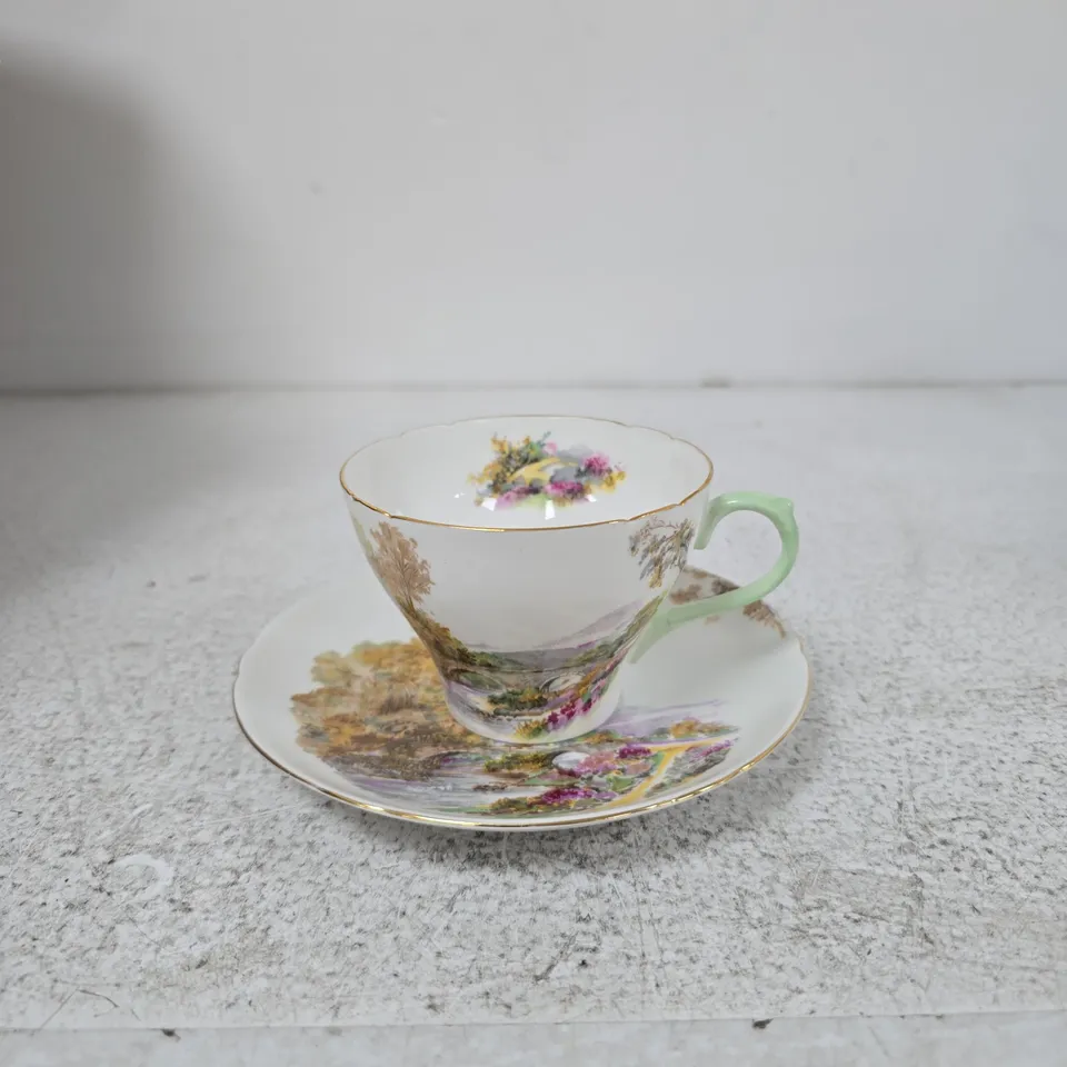 SHELLEY FINE BONE CHINA HEATHER TEACUP & SAUCER – ENGLAND (13419)