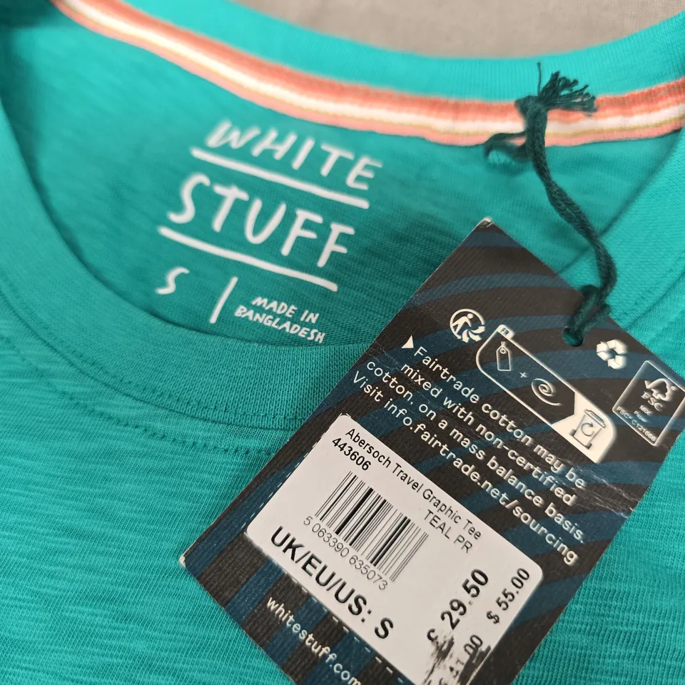 WHITE STUFF TEAL GRAPHIC T-SHIRT, SIZE S