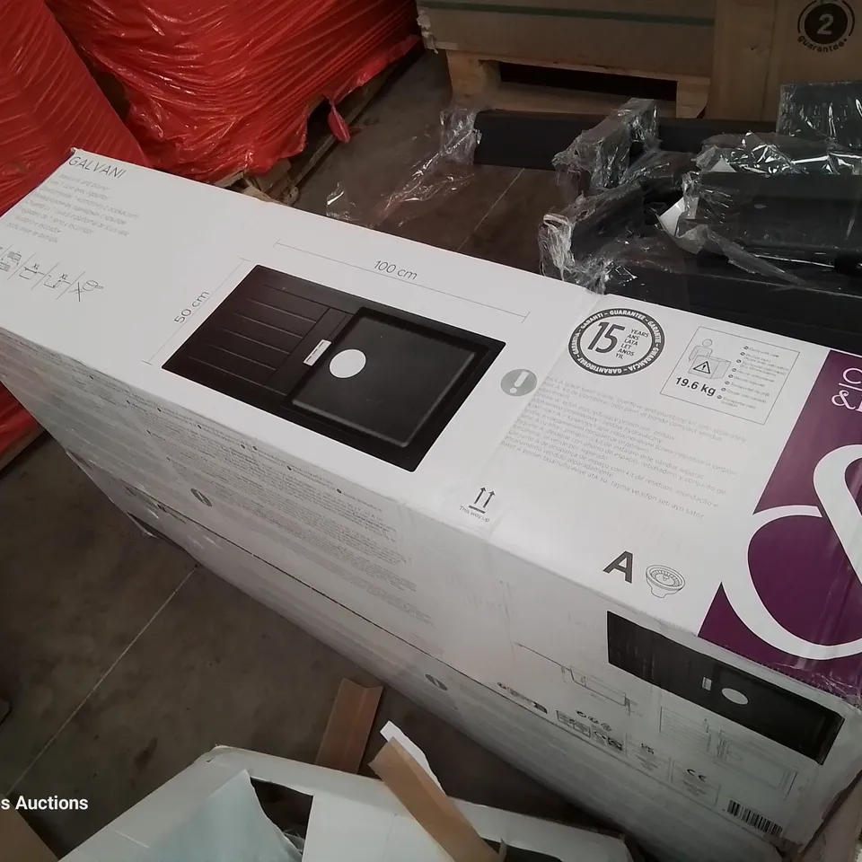 BOXED COOKE & LEWIS GALVANI SINGLE BOWL SINK & DRAINER BLACK COMPOSITE 