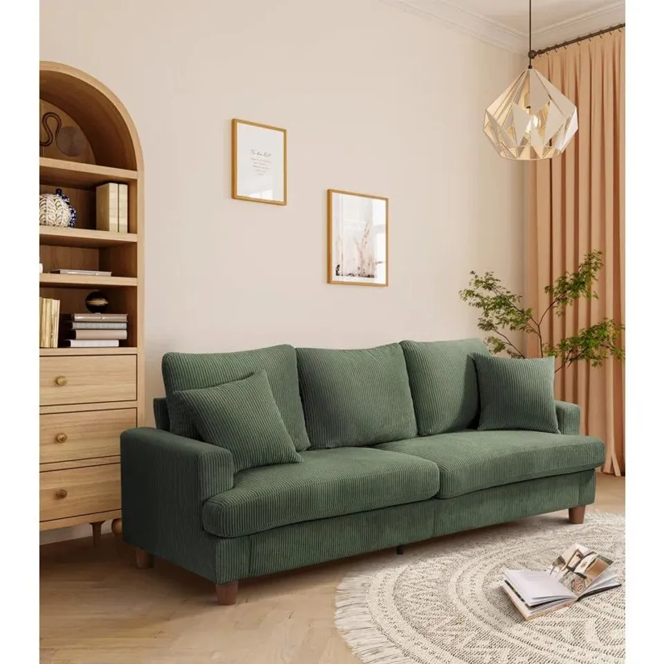 BOXED ALEXEIS 3 SEATER CORDUROY SOFA - GREEN (1 BOX)