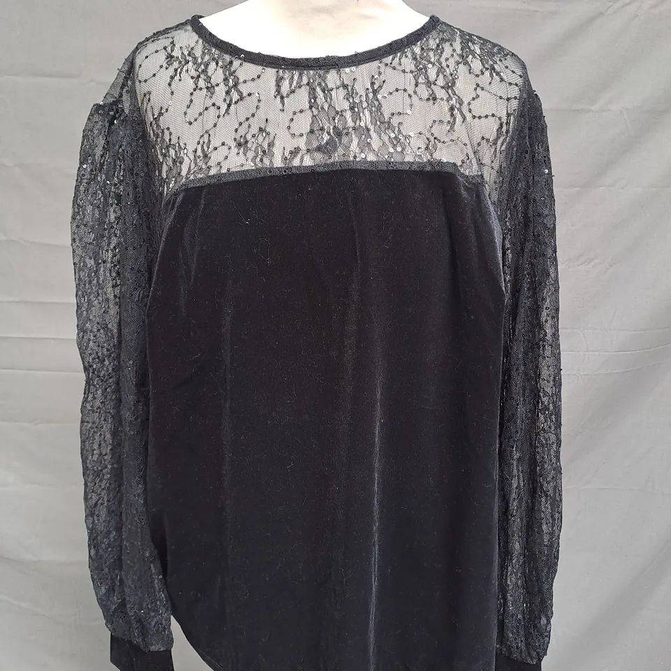 MONSOON DANICA VELVET SEQUIN & LACE TOP- BLACK XL