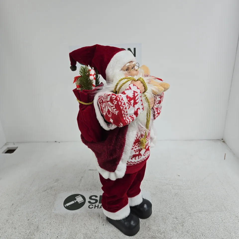 DECORATIVE CHRISTMAS SANTA CLAUS FIGURE IN PLUSH RED VELVET OUTFIT