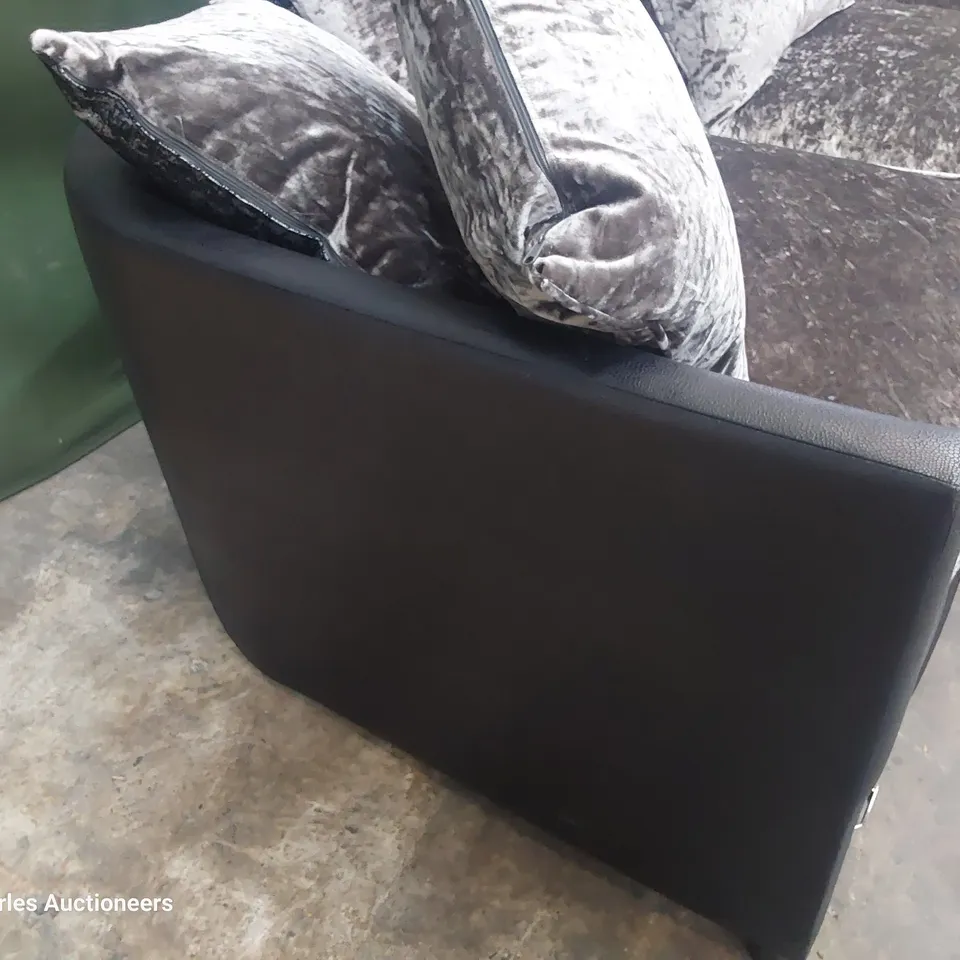 TWO BLACK FAUX & CRUSHED SILVER VELVET SECTIONS
