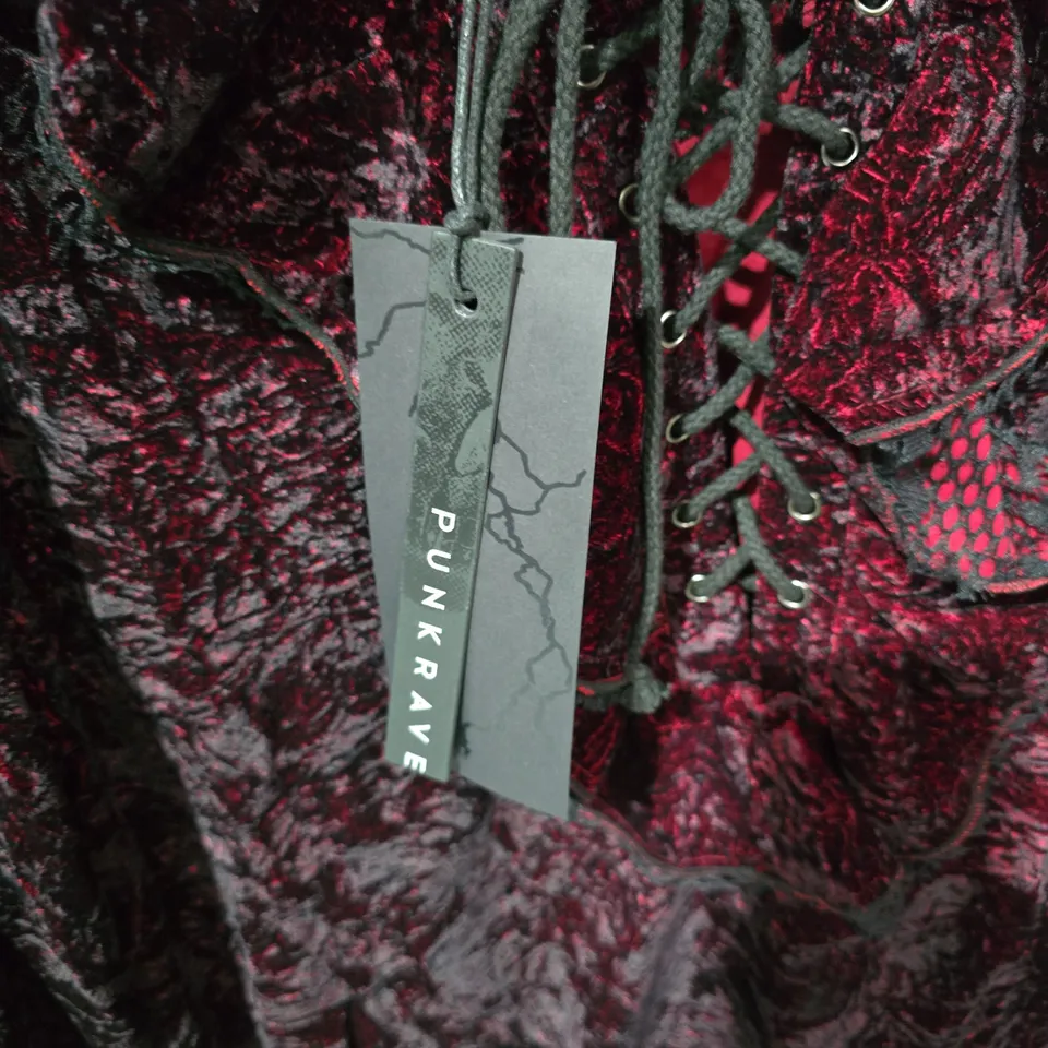 PUNK RAVE VELVET LACE-UP BLOUSE – BURGUNDY CRUSHED VELVET