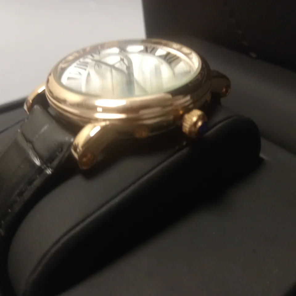 LOUIS LACOMBE GENTS CHRONOGRAPH WATCH WITH BLACK LEATHER STRAP IN BOX