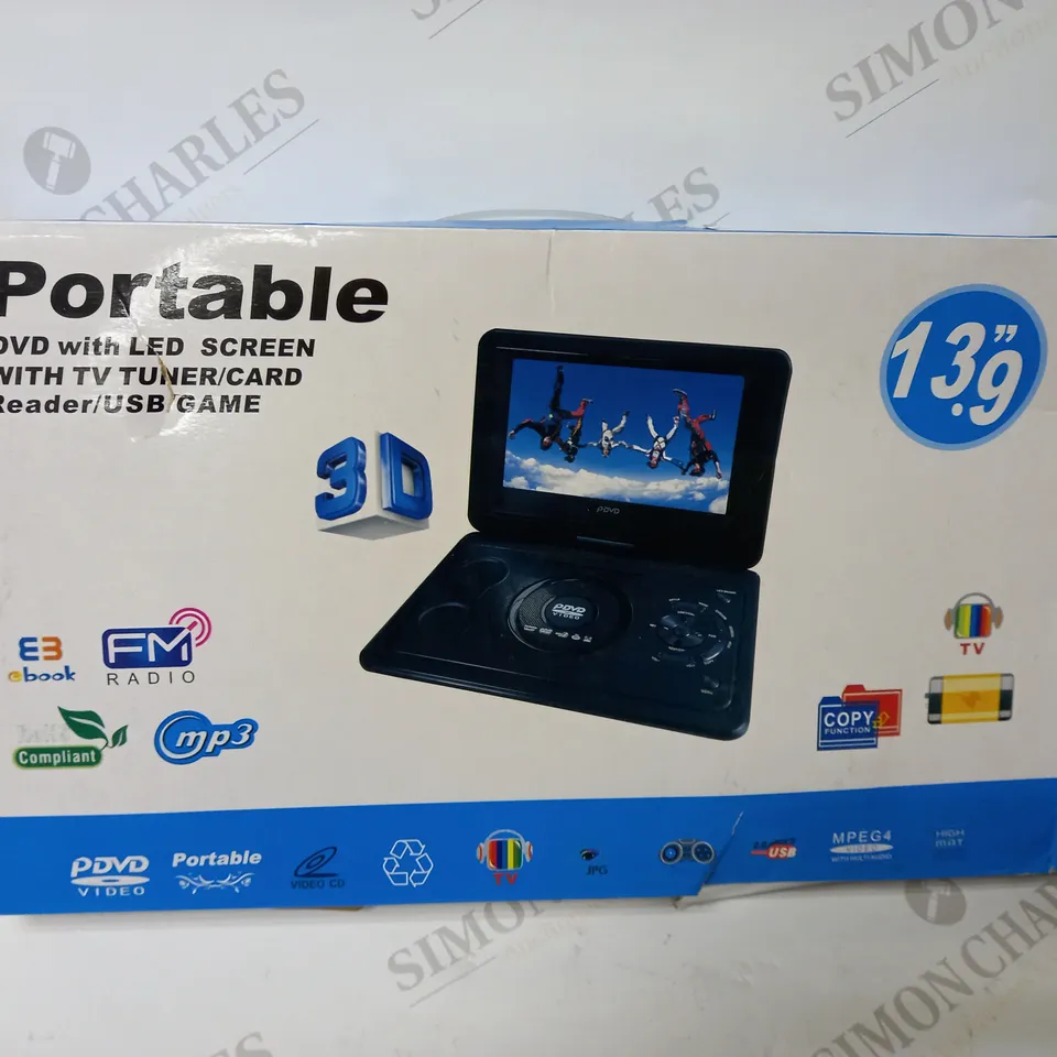 HAWKFORCE PORTABLE DVD PLAYER, LED SCREEN, REMOTE, 13.9" SCREEN 