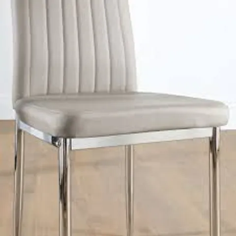 BOXED LEON DINING CHAIR, STONE GREY CLASSIC FAUX LEATHER & CHROME 