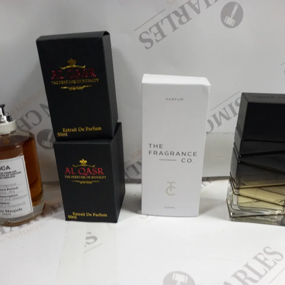 BOX OF APPROXIMATELY 10 ASSORTED FRAGRANCES TO INCLUDE FRAGRANCE CO PAREFUM, AL QASAR PAFUM, BY THE FIREPLACE FAMILIAR SCENT ETC