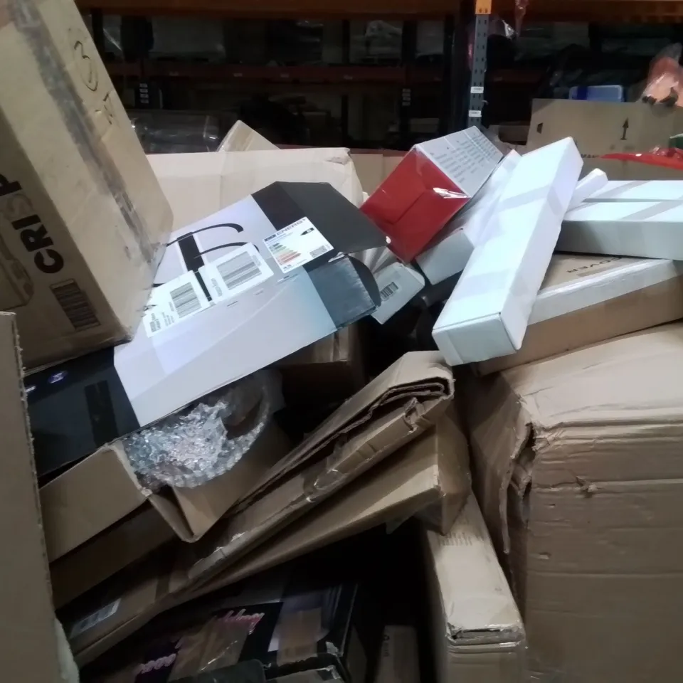 PALLET OF ASSORTED HOUSEHOLD GOODS AND PRODUCTS TO INCLUDE;CAMERA DANCE MAT,ELECTRIC CLOTHES DRYER, RETRACTABLE SAFETY GATE LIGHTS, AIRFRYER AND OTHER ASSORTED ITEMS...