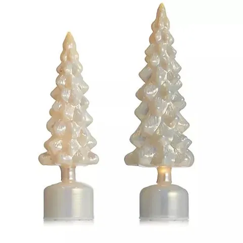 HOME STORIES PRE LIT SET OF 2 ROTATING GLASS CHRISTMAS TREE