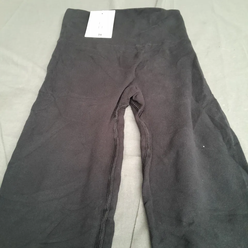 GYMSHARK RIBBED COTTON SEAMLESS LEGGINGS IN BLACK - SMALL