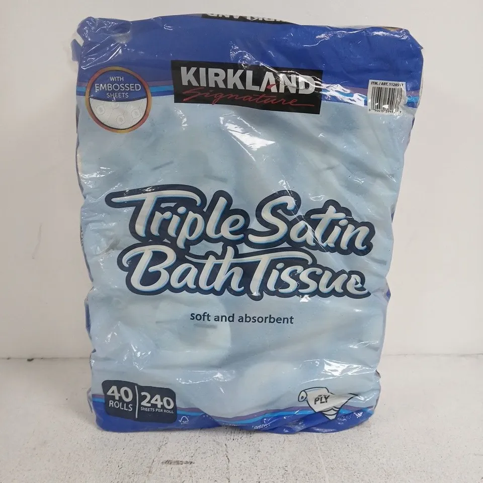 KIRKLAND SIGNATURE TRIPLE SATIN BATH TISSUE – 40 ROLLS, 240 SHEETS PER ROLL
