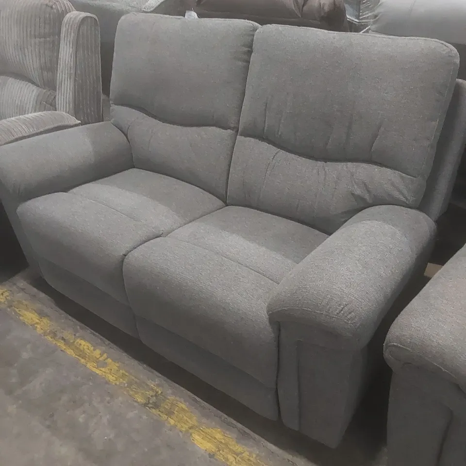 DESIGNER 2 SEATER MANUAL RECLINER FABRIC UPHOLSTERED SOFA - GREY