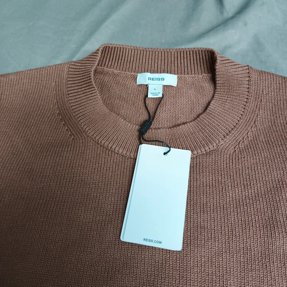 REISS ANITA KNIT CREW NECK TOP – MOCHA BROWN, UK SIZE L