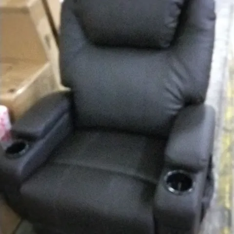 DESIGNER BLACK FAUX LEATHER RECLINING ARM CHAIR
