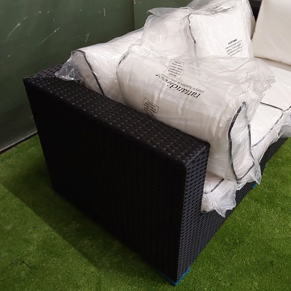 DESIGNER FLORIDA 2 SEATER BLACK RATTAN PATIO SOFA WITH CUSHIONS