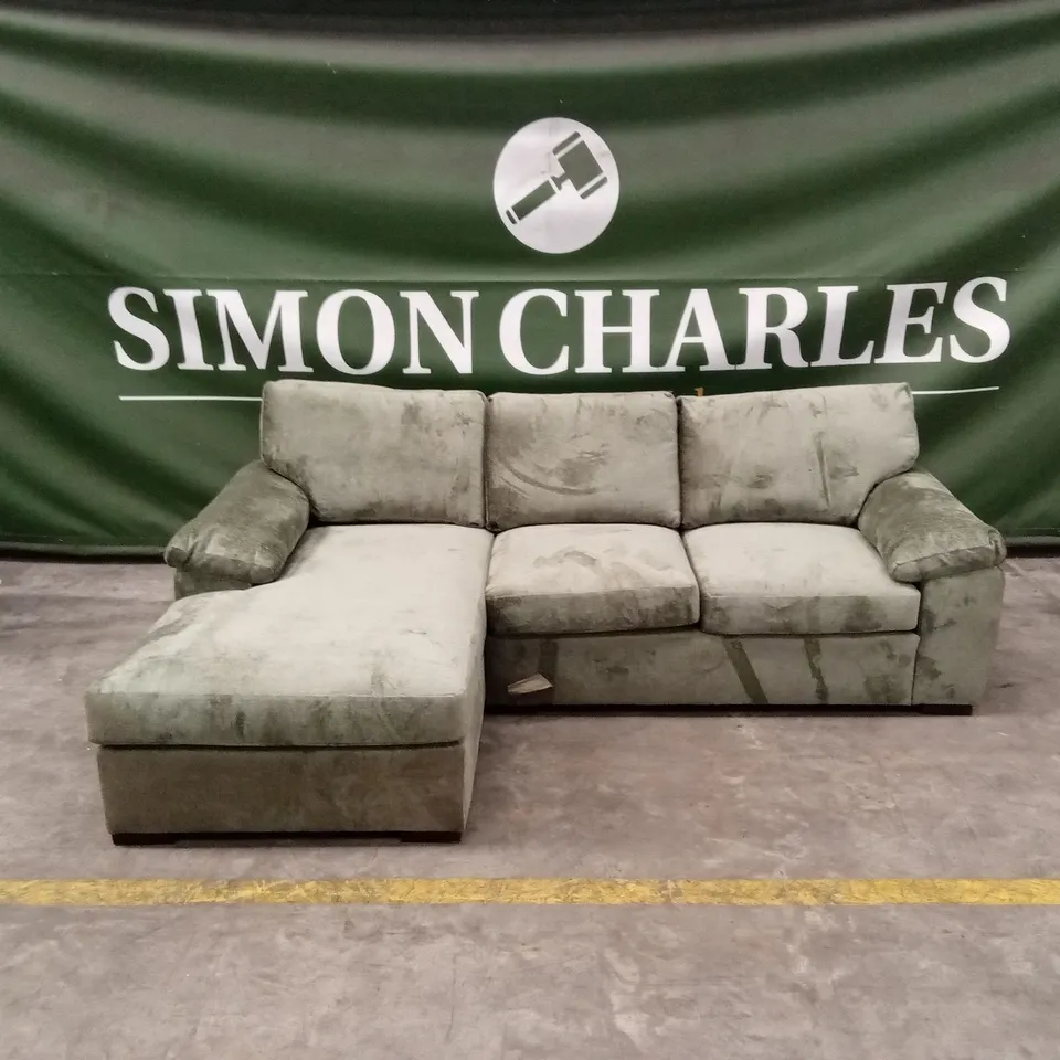 SALERNO STANDARD BACK LEFT HAND 3 SEATER FABRIC CHAISE SOFA – OLIVE GREEN RRP £999