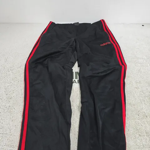 ADIDAS BLACK TRACK PANTS WITH RED SIDE STRIPES – M