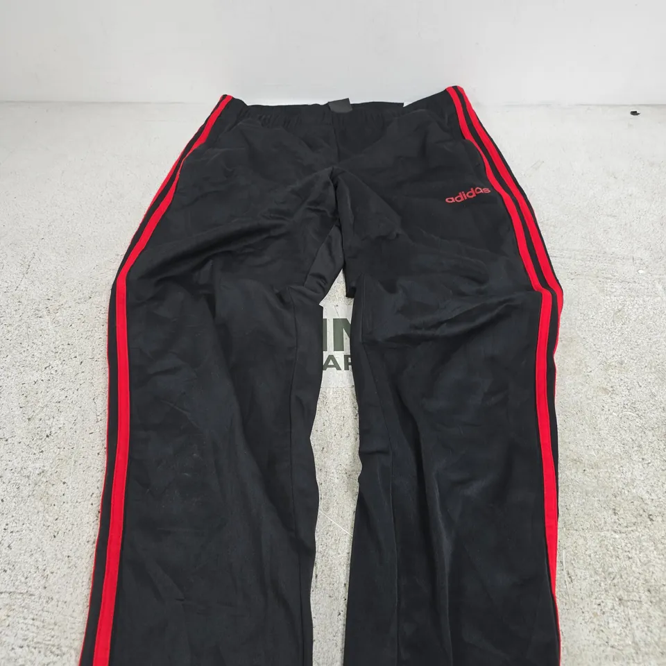 ADIDAS BLACK TRACK PANTS WITH RED SIDE STRIPES – M
