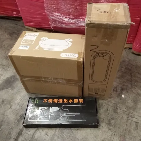PALLET OF ASSORTED HOUSEHOLD GOODS AND PRODUCTS TO INCLUDE; I-SIZE CAR BOOSTER SEAT, COOLER FAN, BOXED FURNITURE ETC 