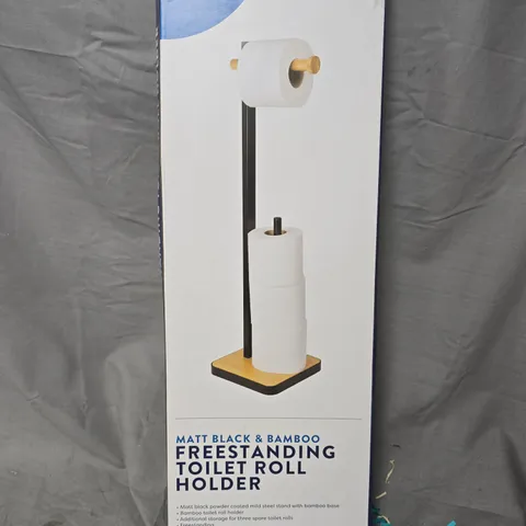 CROYDEX FREESTANDING TOILET ROLL HOLDER – MATT BLACK & BAMBOO