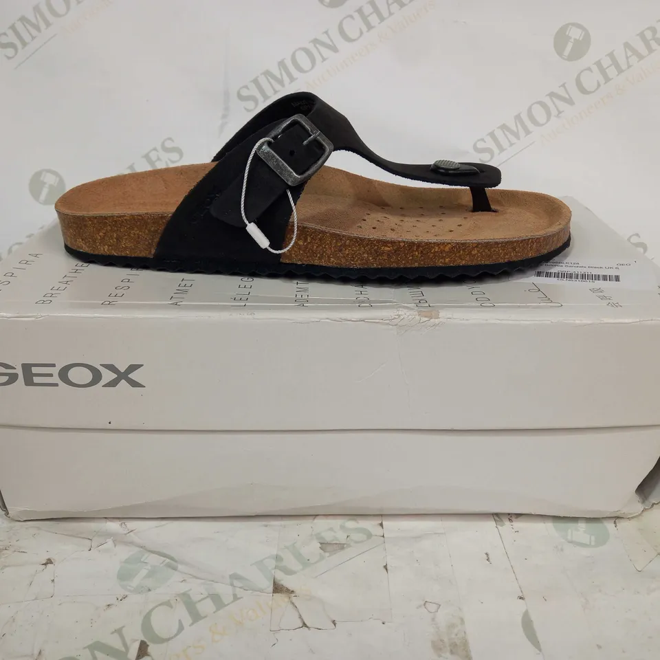 BOXED PAIR OF GEOX WOMENS BRIONIA SANDALS IN BLACK UK SIZE 6