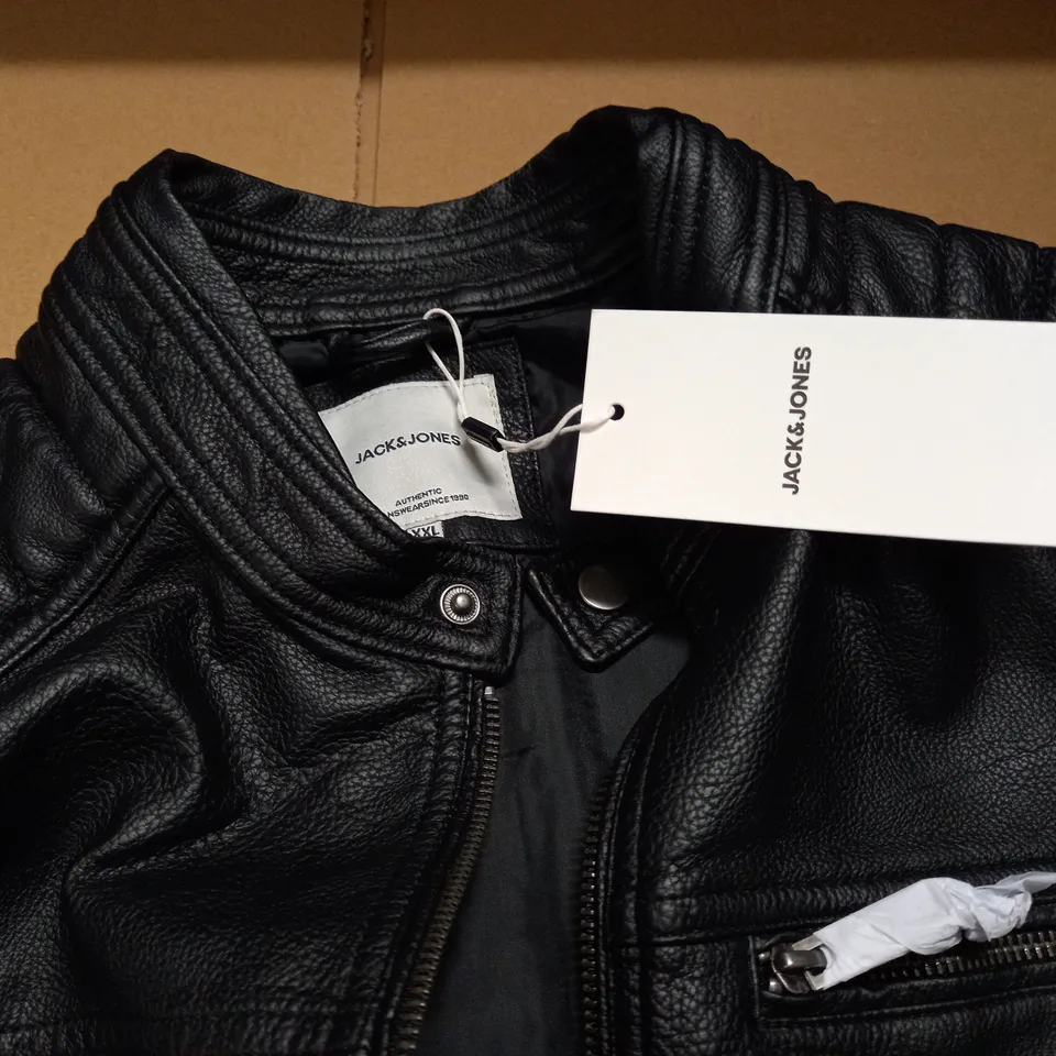 JACK & JONES LEATHER LOOK BIKER JACKET - XXL