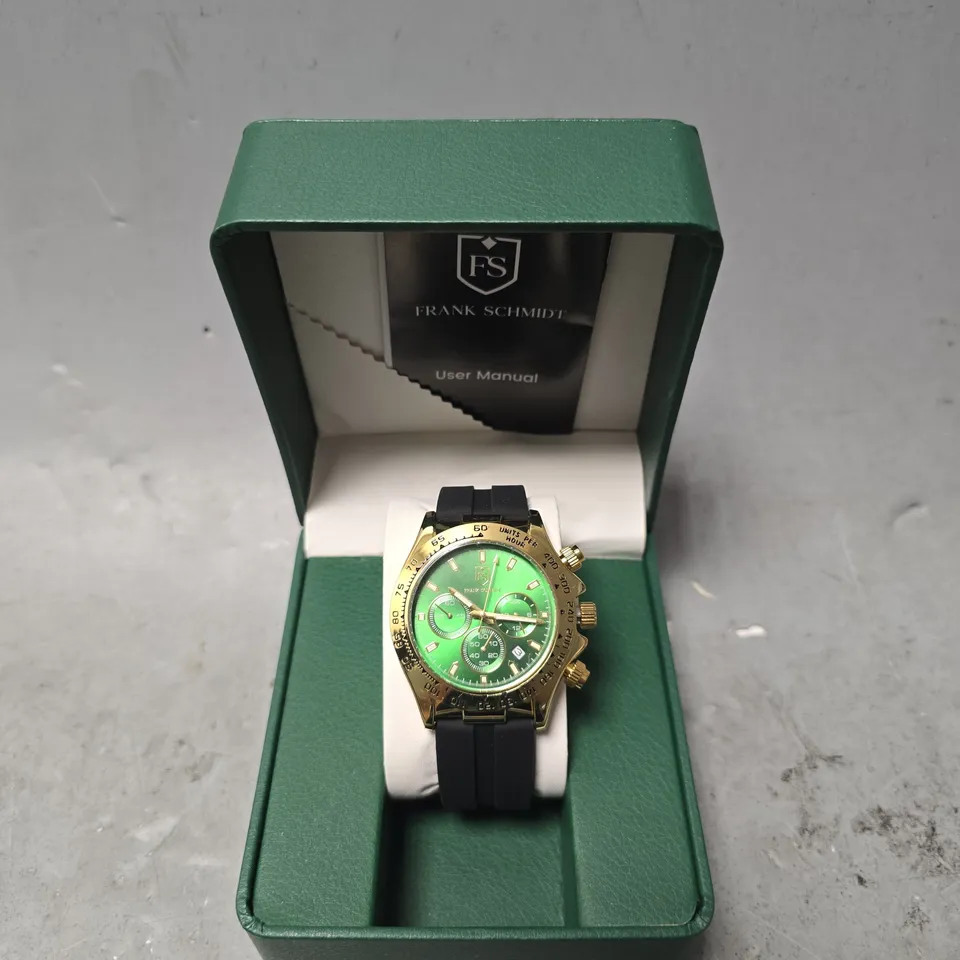 FRANK SCHMIDT WATCH – MULTI FUNCTION SUB DIALS WITH DATE – HQ RUBBER SPORTS STRAP – 3ATM WATER RESISTANT – GIFT BOX INCLUDED