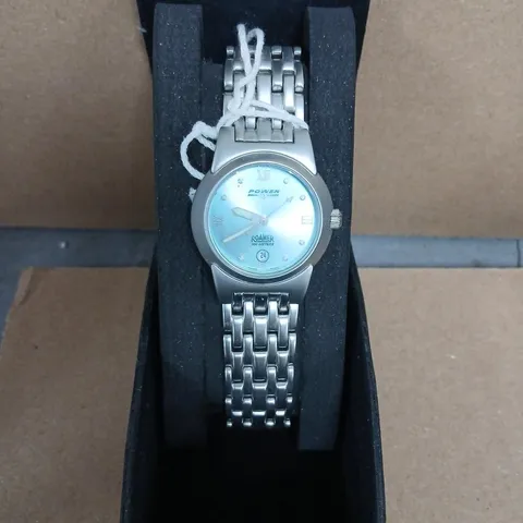 ROAMER POWER 8 SILVER-TONE WRISTWATCH WITH BLUE DIAL AND METAL LINK BRACELET – PRESENTATION BOX 