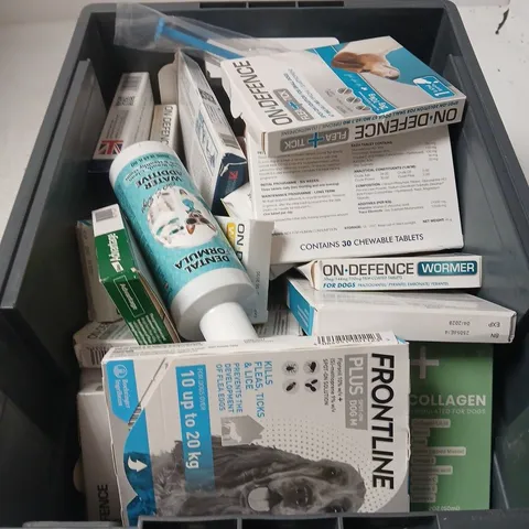 APPROXIMATELY 15 ASSORTED PET CARE PRODUCTS TO INCLUDE FRONTLINE, ELANCO, DENTAL FORMULA ETC 