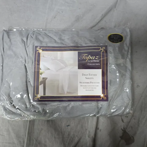 TOPAZ LUXE HOME COLLECTION DEEP FITTED SHEETS – MICROFIBRE POLYESTER, GREY, BOX OF APPROXIMATELY 12