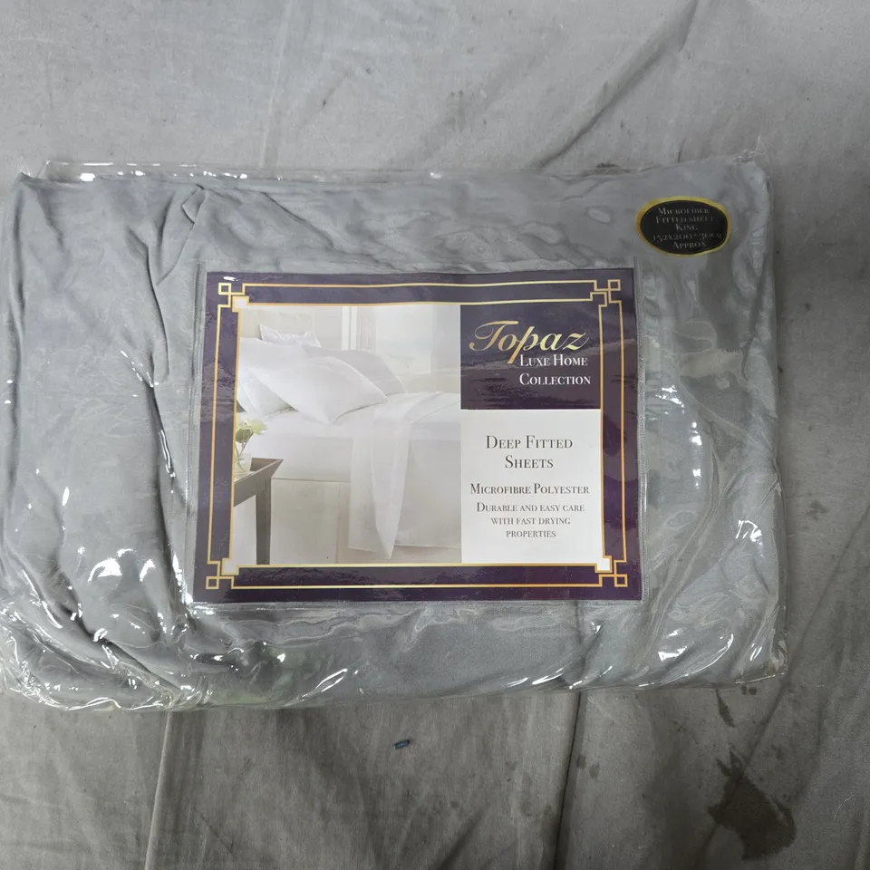 TOPAZ LUXE HOME COLLECTION DEEP FITTED SHEETS – MICROFIBRE POLYESTER, GREY, BOX OF APPROXIMATELY 12