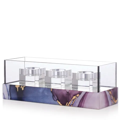 LUXENOA SMOKED GLASS MARBLE EFFECT BASE CANDLE HOLDER