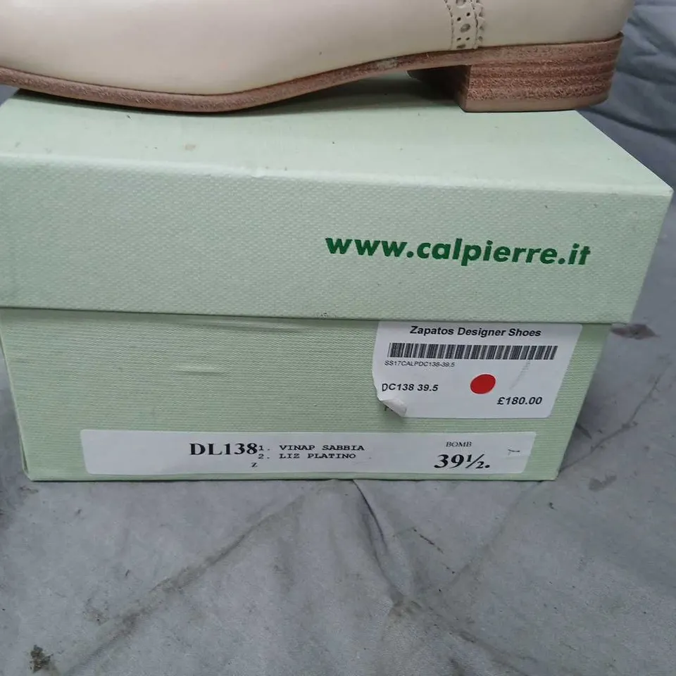 CALPIERRE WOMEN'S DESIGNER BROGUE SHOES – CREAM LEATHER WITH SILVER GLITTER PANELS, UK 6.5 (EU 39.5)