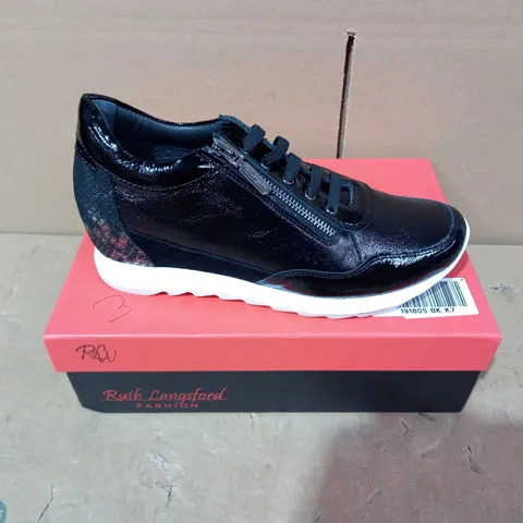 BOXED PAIR OF RUTH LANGFORD BLACK TRAINERS - SIZE 40