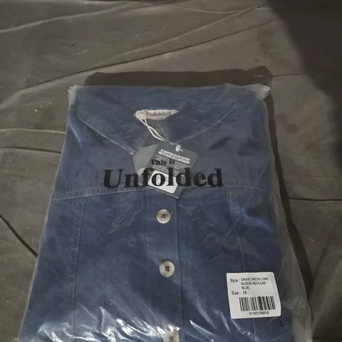 UNFOLDED DAISY DRESS LONG SLEEVE – BLUE, UK SIZE 16