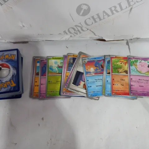 BOX OF APPROX 30 COLLECTABLE POKEMON TRADING CARDS