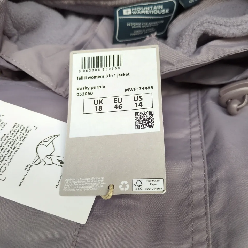MOUNTAIN WAREHOUSE SIZE 18 FELL II DUSKY PURPLE 3 IN 1 JACKET WITH TAGS