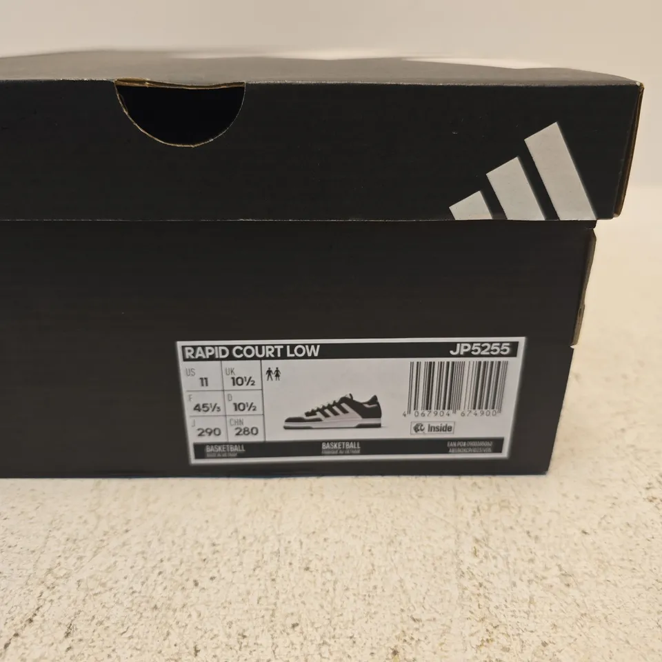 ADIDAS RAPID COURT LOW SNEAKERS – BLACK/WHITE, UK 10.5 (US 11) – BOXED